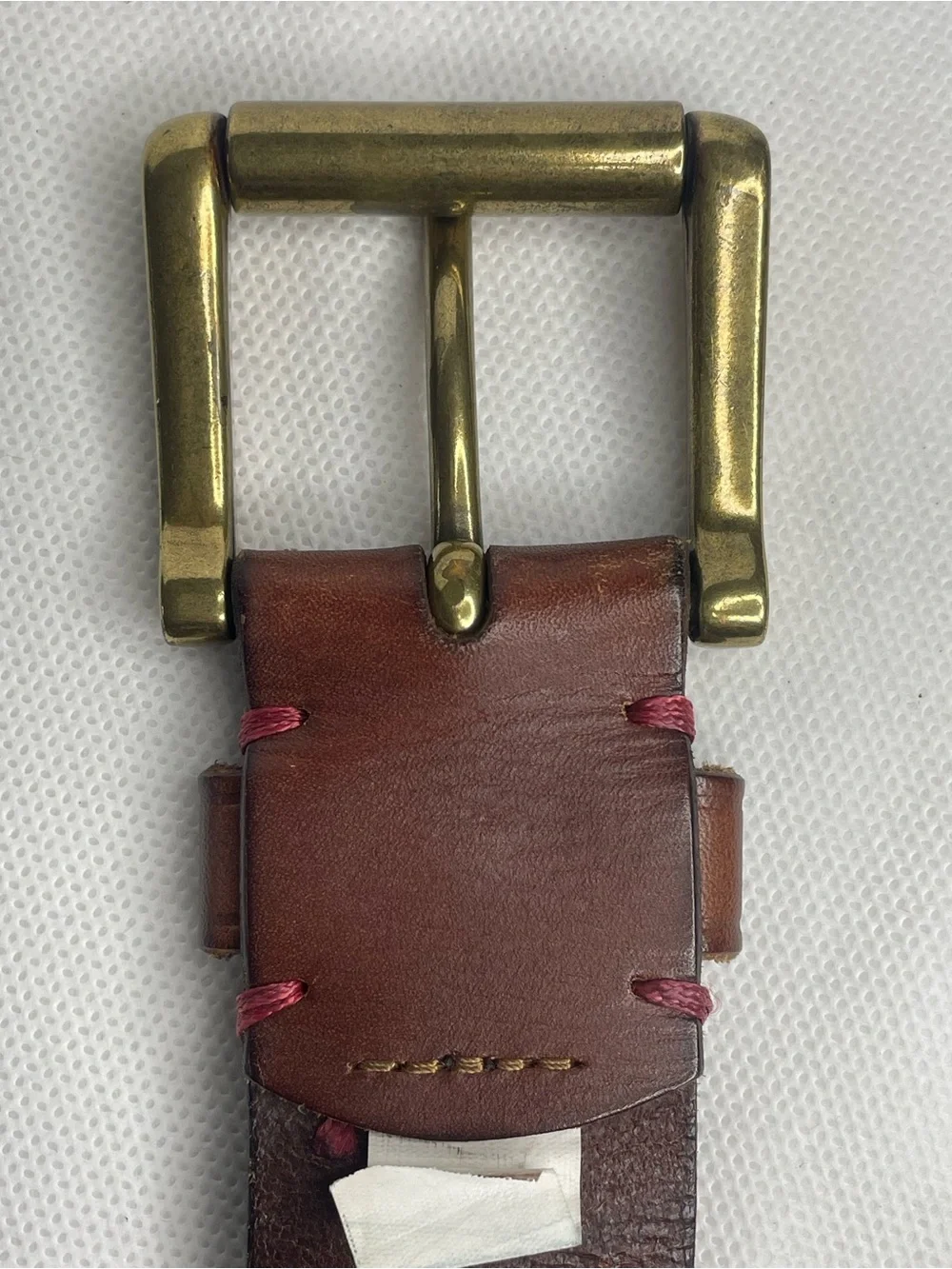 The GAP Genuine Cow Leather Belt Mens SZ 44 Brown Bronze Red Stitch Work Western